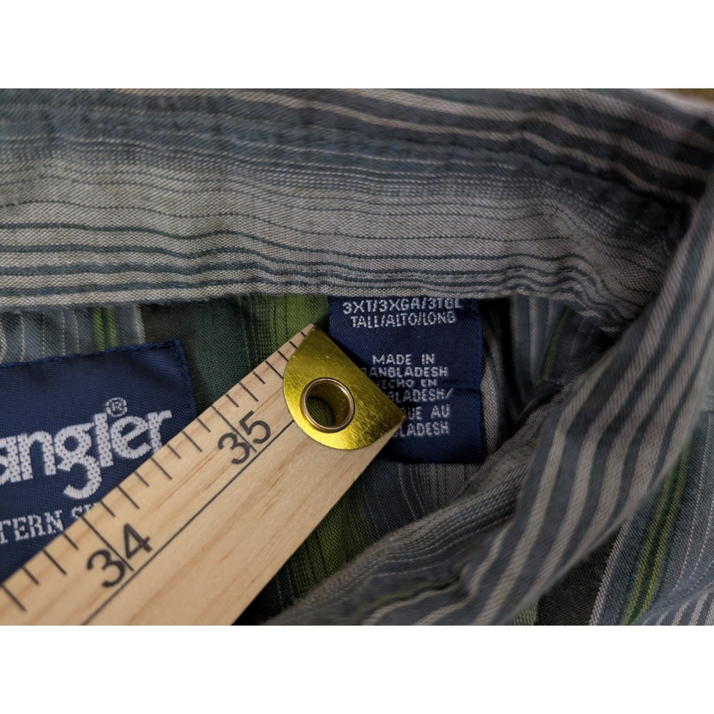 Wrangler Pearl Snap Western Shirt 2XLT Green Plaid Long Sleeve Button Up VTG - Picture 4 of 13